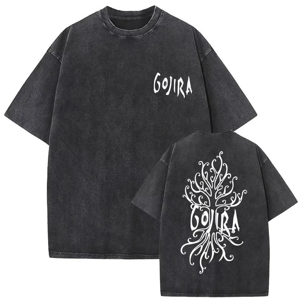 Gojira France 2025 Tour Vintage Acid Wash Double-Sided Graphic Oversized Black T-Shirt | Progressive Metal Band Fan Tour Merch Tee L
