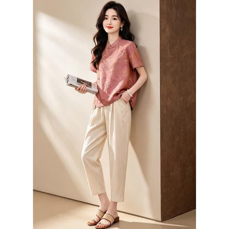 D.F.DEAR Women's Stand Collar Jacquard Two-Piece Set