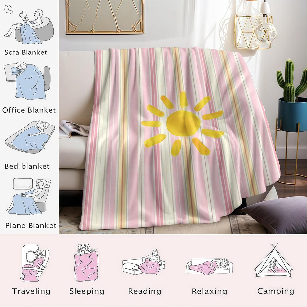 Pink Stripe Sunny Flannel Blanket Warm Soft Halloween Christmas Couch Warm Cozy Decorative Decor Gift for All Season