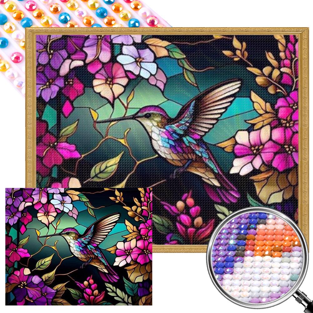 

5D-DIY-Vollquadratbohrer-Buntglas-Diamantgemälde Kolibri 55 x 45 см DE
