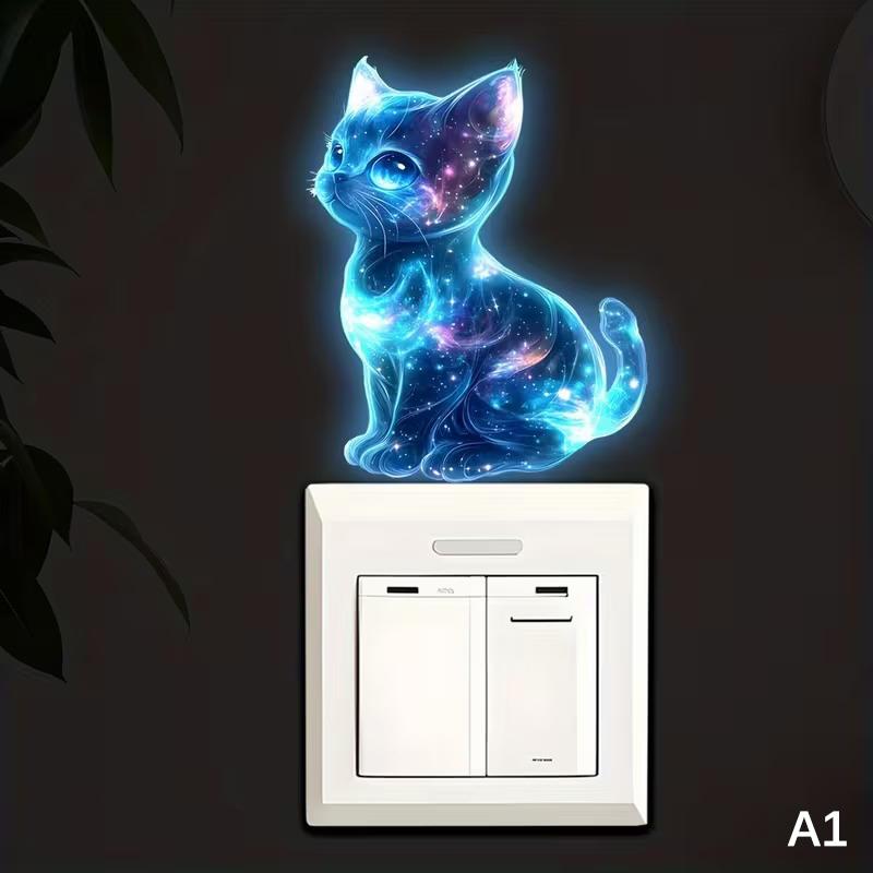 Glow-In-The-Dark Switch Sticker Frog Cat Design Self-Adhesive Removable Pvc Switch Decoration For Home, Bathroom, Bedroom