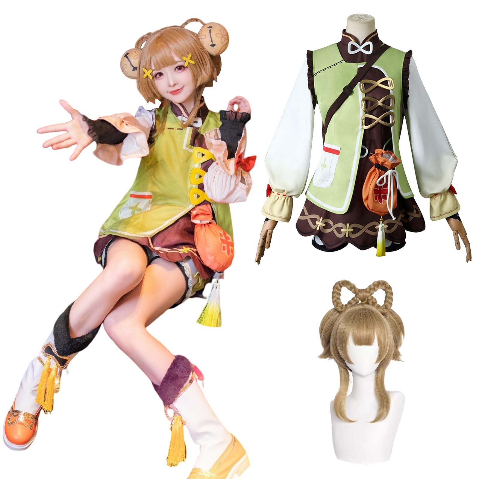 

Genshin Impact Yoyo Cosplay Costume with Wig for Liyue Xianrui Genshin Impact Yoyo Songjinlangshi Young Osmanthus Chapter with [NOKIJP] Kids,