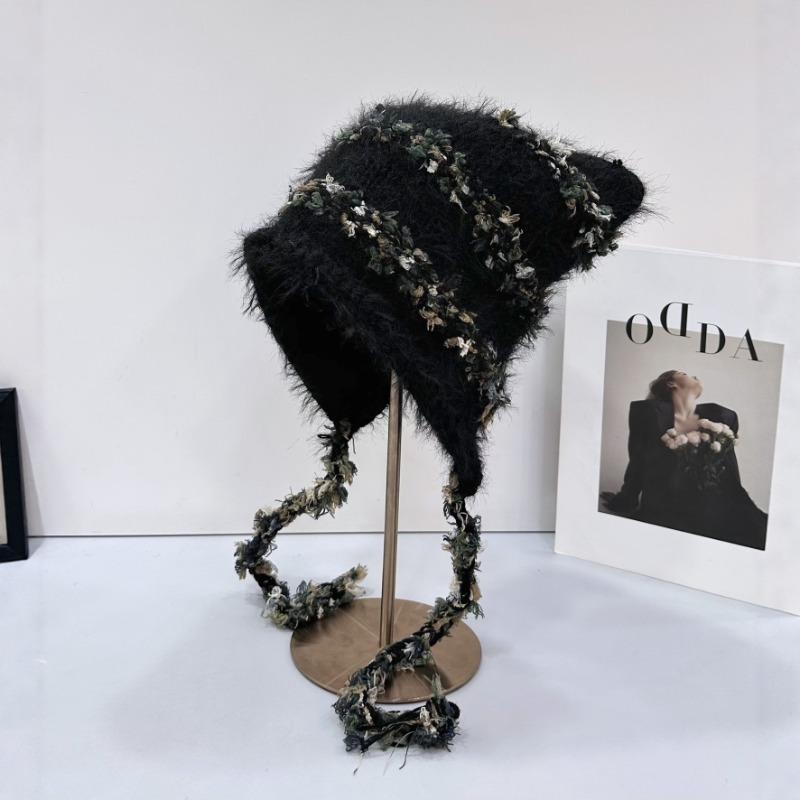 25 Early autumn new colored lace-up ear protectors to keep warm cat ears personalized thickened color matching knitted fluffy hat