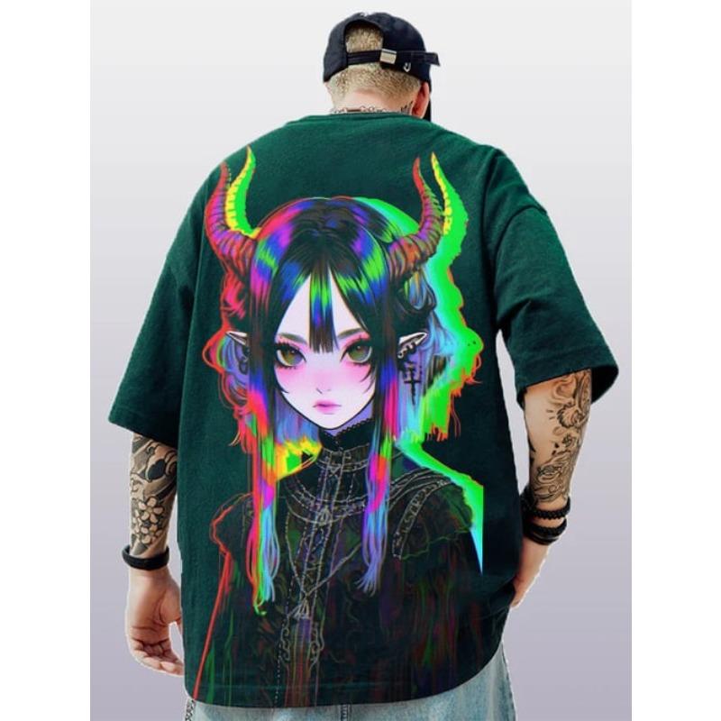 Pár nosí 3D trendy pouliční styl nadměrné velikosti anime styl tisku hip-hop cool pánské a dámské tričko léto ležérní krátký rukáv