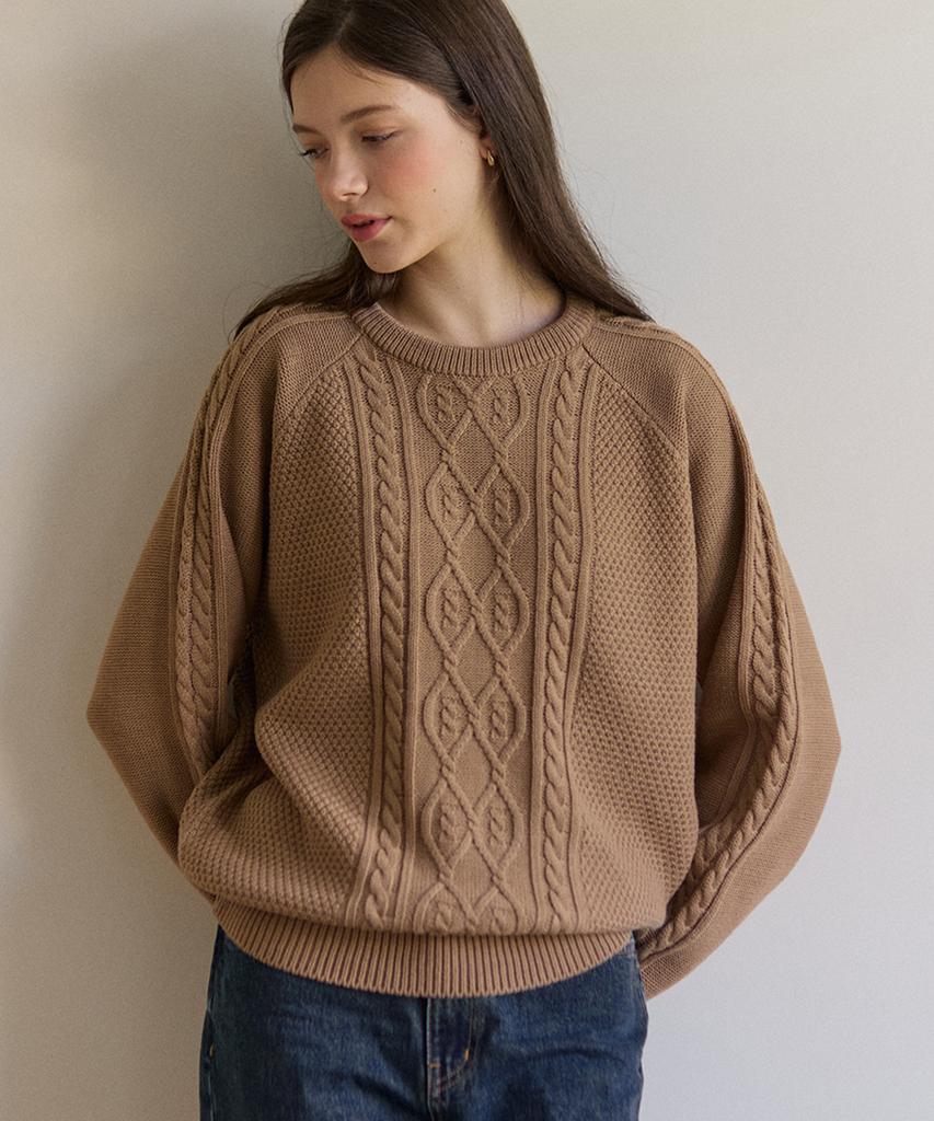 OURHOPE Sheldon Cable Knit Sweater - Beige