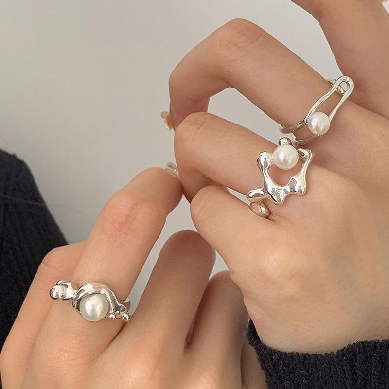 Trendy Geometric Pearl Ring In Elegant Vintage Style For Women Adjustable Jewelry Fashion
