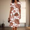 Women's Fashion Graceful Plantain Leaf Print Summer Spring Short Sleeve O-Neck Casual Dresses