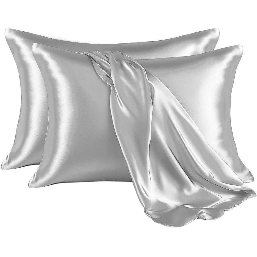 Silky Pillow Cover Satin Pillowcase for Hair and Skin, Silk Satin Pillowcase 2 Pack, Queen Size Pillow Cases Set of 2, with Envelope Closure