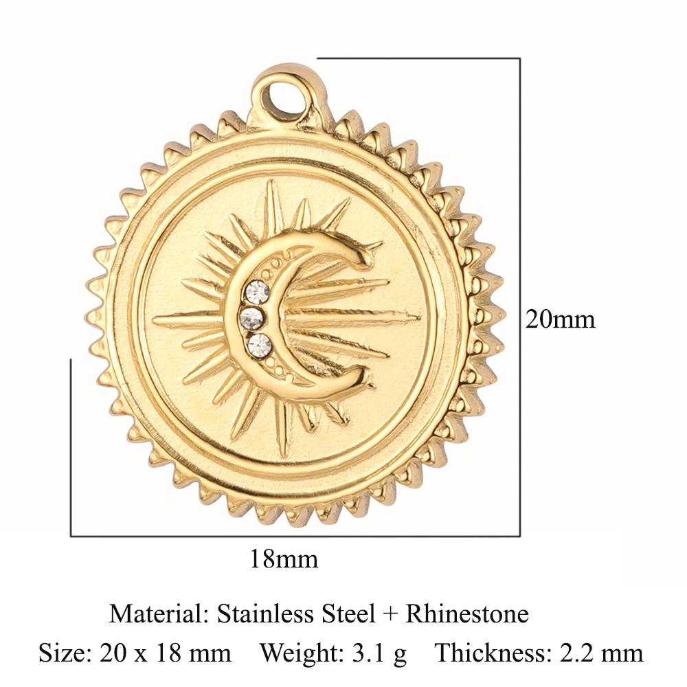 Sun Evil Eye Mirror Polished 316 Stainless Steel DIY Charm Moon Hamsa Hand Zircon Jewelry Star Heart Necklace Pendant