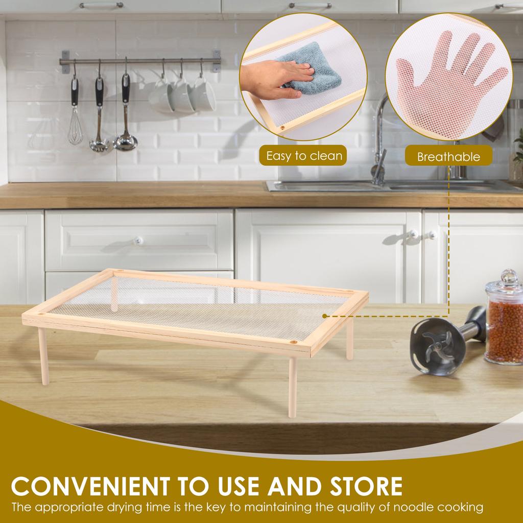 Herb Drying Rack Wood Pasta Drying Rack, Stackable Food Dryer with Net, Reliable Dehydration Tool Open Mesh Flat Drying Net Rack
