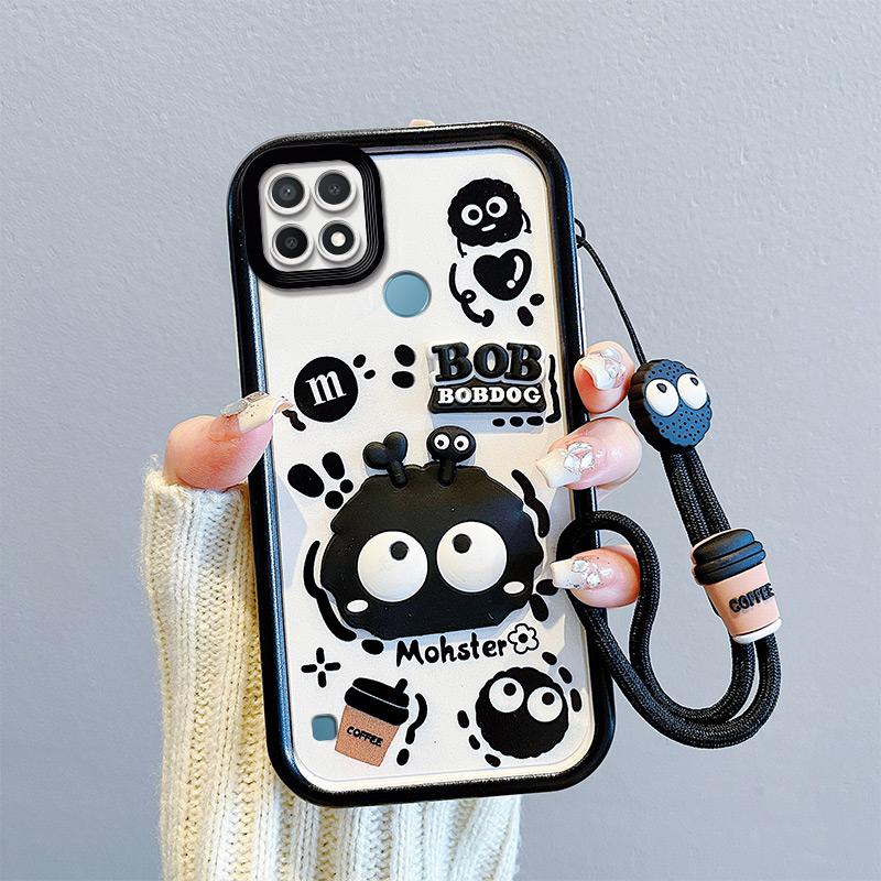 KEYSION Shockproof Case for Realme C21 Y C25Y C25S with Lanyard Silicone Cute 3D Cartoon Doll Phone Cover for Realme C11 C12 C15