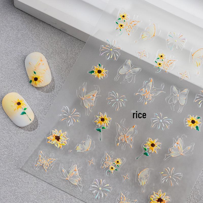 Heart-born Sunflower & Butterfly 7-Color Embossed Nail Art Stickers