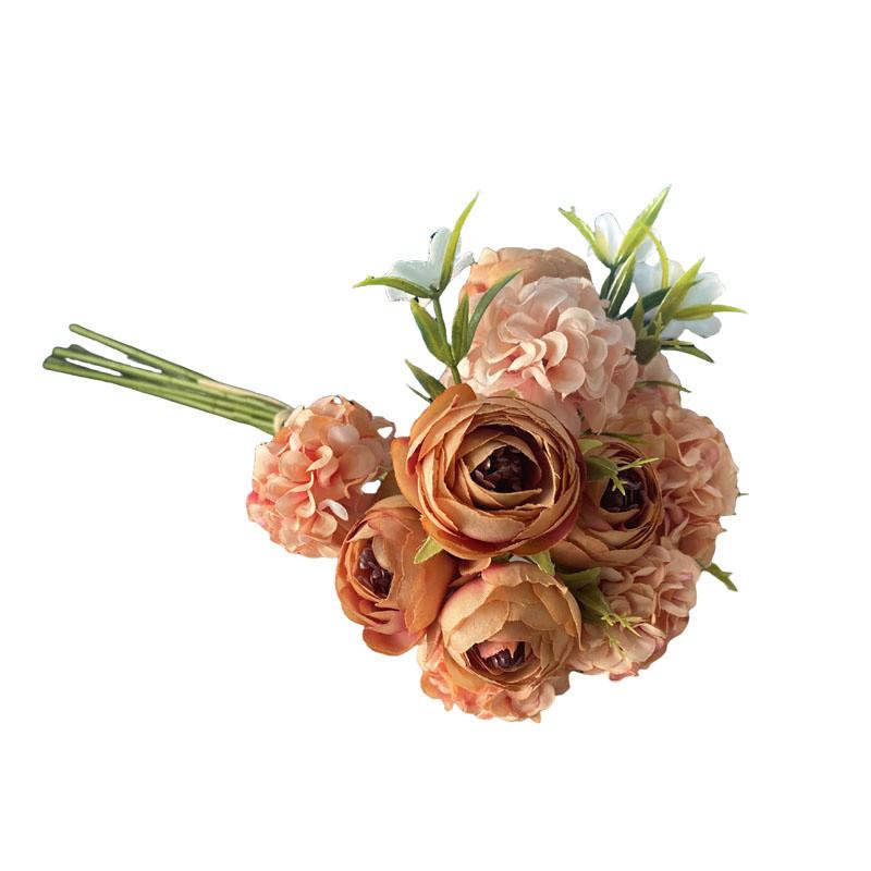 Gemischt mit bestickter Kugel Teeblumenkombination Gefälschter Blumenstrauß Heimdekoration Blumenarrangement Passende Materialien Hochzeit Pfingstrose Künstliche Blume