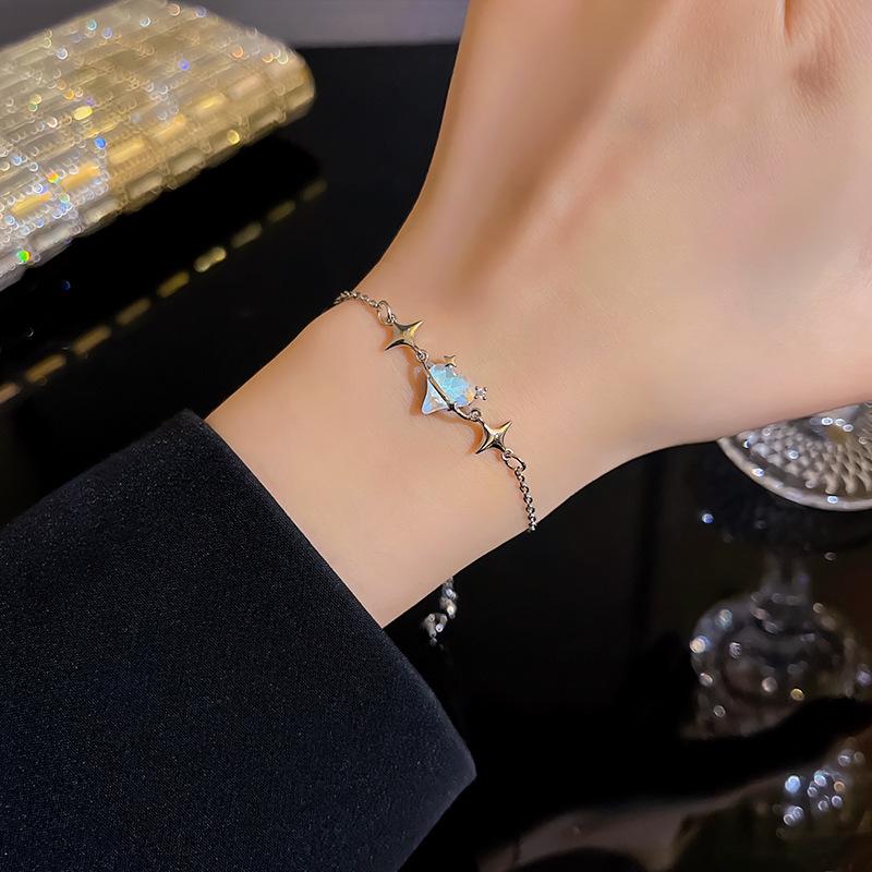 Y2K Blue Peach Heart Zircon Bracelet For Women Simple Crystal Cross Star Irregular Geometric Bracelet Aesthetic Jewelry