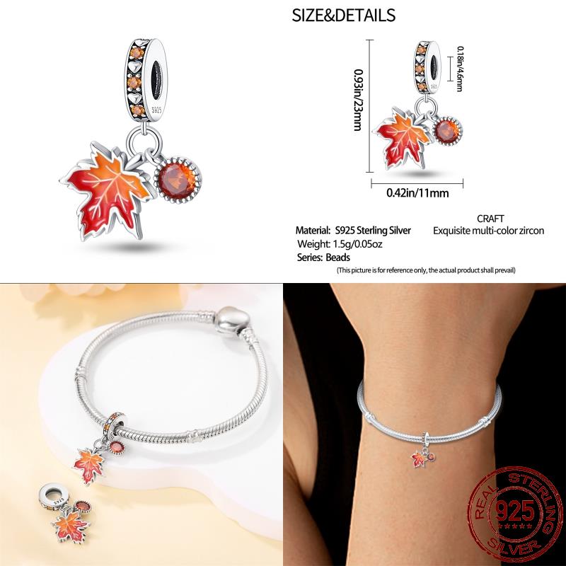 100% Real Copper Autumn Maple Squirrel Charms Fit Original Pan Bracelet For Women Birthday Fine Jewelry Gift