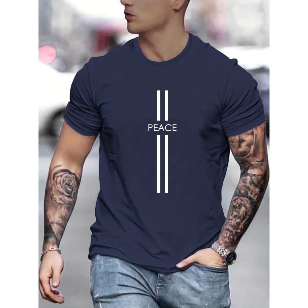 Pánská letní volná velikost 100% bavlna Peace Tisk Neformální Slim Fit Tričko s kulatým výstřihem a krátkým rukávem Top