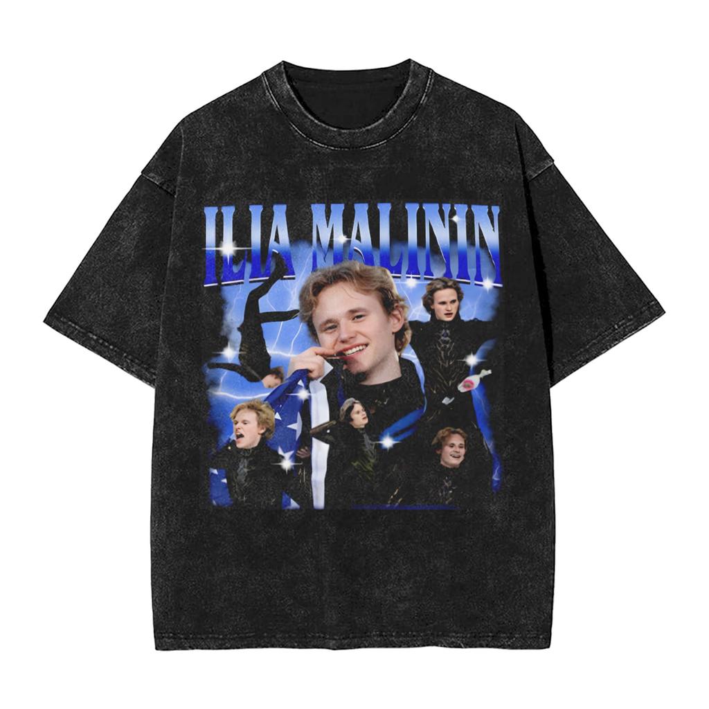 Harajuku Washed T Shirt Ilia Malinin Poster Cotton T-Shirts Leisure Tshirt for Male Beach Y2K Funny Casual Tops