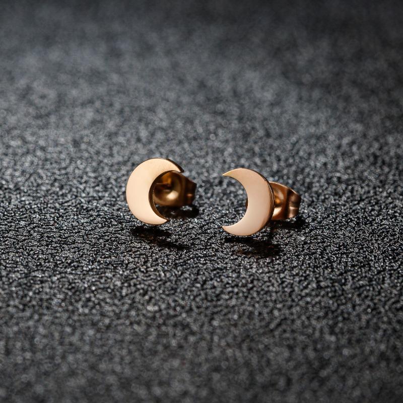 Women Matte Gold Crescent Moon Shape Minimalist Stud Earrings
