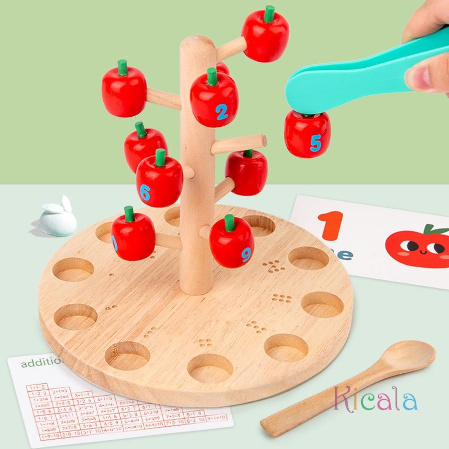 Baby Montessori Digital Apple Tree Education Wooden Toys Children Learn Digital Clip Beads Skills Training Early Math Game