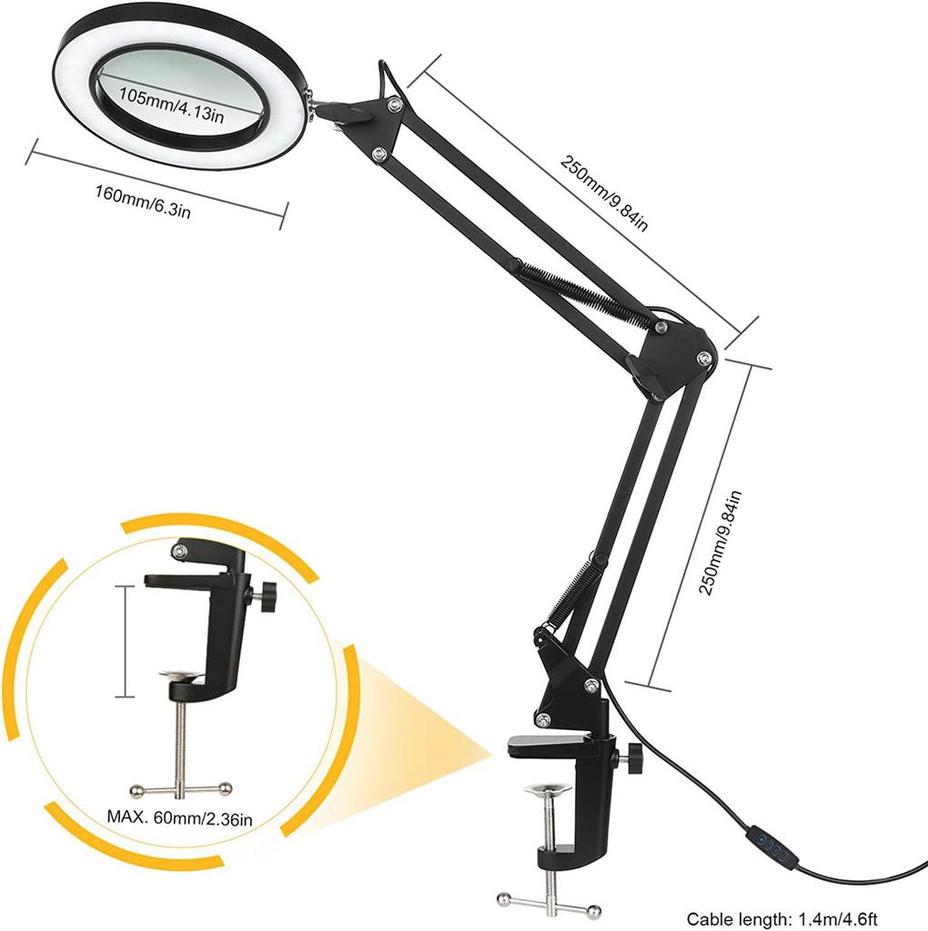 Foldable LED Magnifying Desk Lamp for Eye Protection, Reading, Nail Art, Tattoo, and Repair Work