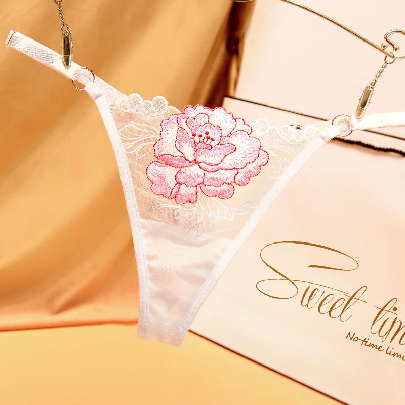 

Японское цветочное кружево Низкая посадка Сетчатые стринги - Регулируемый ремешок Большой размер Женское нижнее белье One Size (fits 80-150 kg) белый