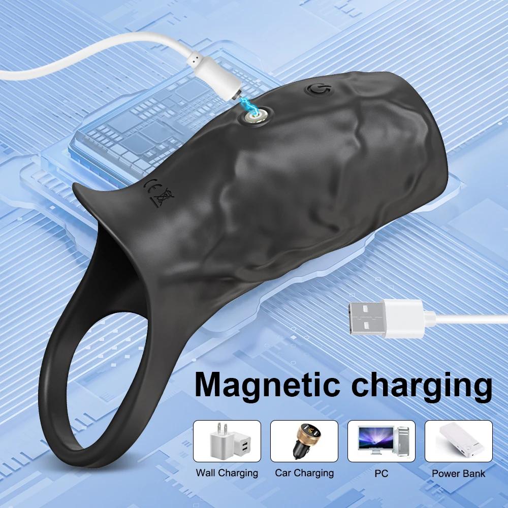 Vibrating Penis Sleeve Cock Ring Penis Extender for Testicles G Spot Clitoris Vibrator Stimulation Sex Toys for Men Ejaculation