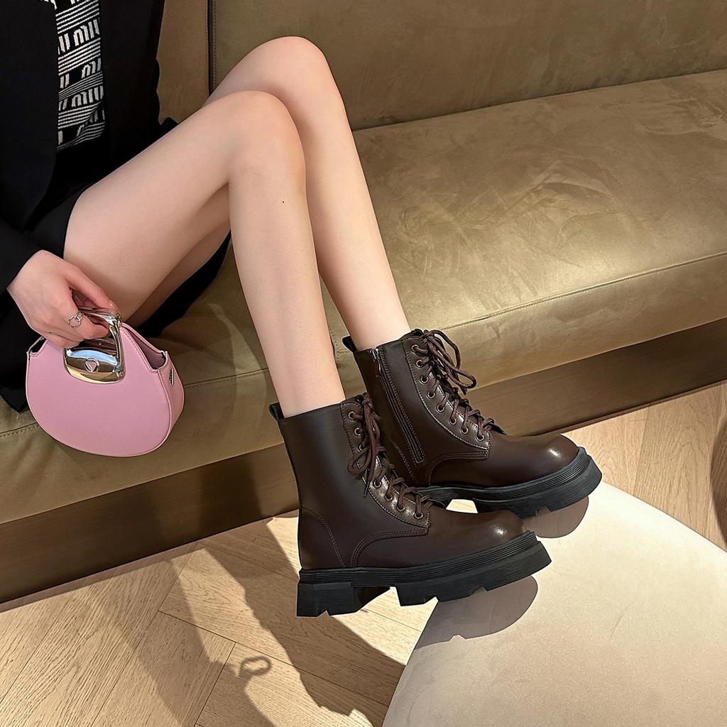 Höhenverlängernde Damen Herbst- und Winter Neue Plateau Stiefeletten Damen Seitenreißverschluss Motorradstiefel Damen Kurze Stiefel Damen