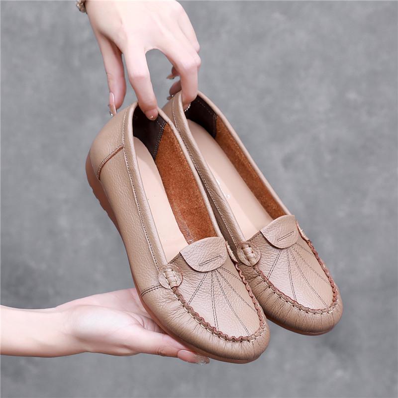 Comfortable Cowhide Soft Sole Flat Mom Shoes - Multi-Color Options