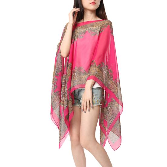 Women Beach Shawl Sun Protection Printing Sunscreen Anti-UV Vintage Beachwear Chiffon Soft Buttons Summer Scarf Clothes Accessories