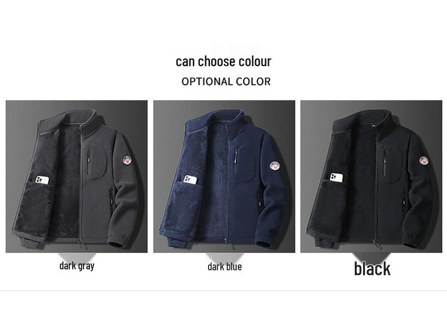 Men's Plush Fleece Jacket - Thick, Warm, Windproof Cardigan for Autumn/Winter with Stand Collar.