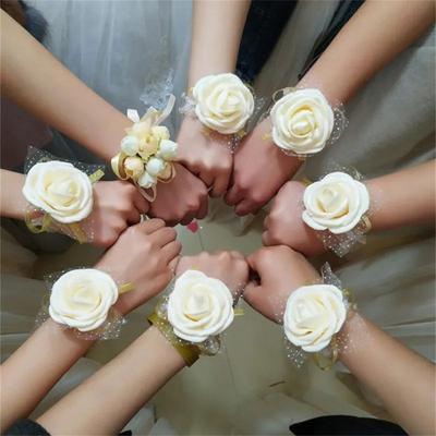 10Pcs Artificial Rose Wrist Flower Team Bride To Be Bridesmaid Gift Wedding Decoration Bridal Shower Bachelorette Party Supplies