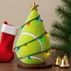 Sports Ball Inspired Christmas Tree Figurine Handcrafted Faux Leather Tree Shaped Tabletop Decoration with Golden Star Topper for Holiday Home Decor