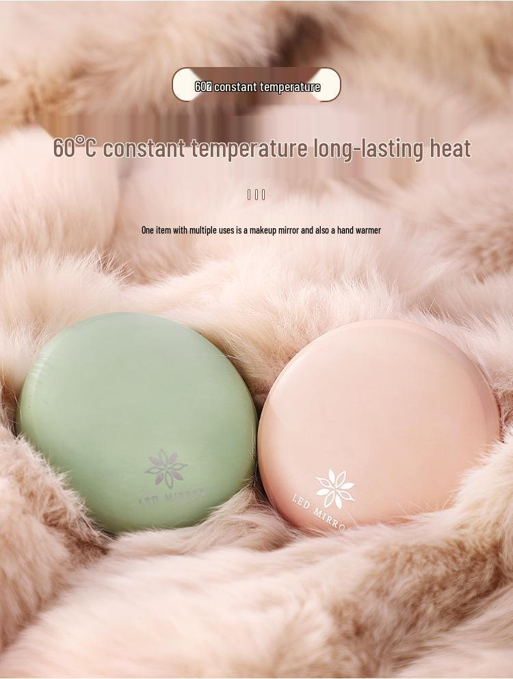 Portable USB-Charging LED Makeup Mirror: Double-Sided Folding Hand Warmer with Light & Magnification