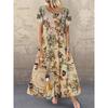 Fashion Summer Spring Flower Pattern Print Short Sleeve O-Neck Loose Waistline Casual Dresses