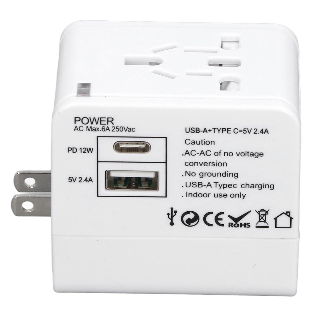 Universal Travel Power Adapter with USB A USB C Ports Safety Power Converter for Cell Phone Laptop