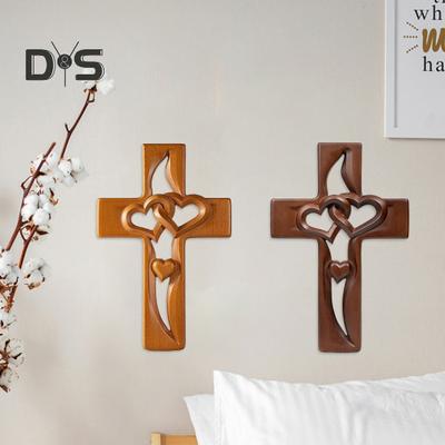 Wanddekoration mit verschlungenen Herzen, handgefertigt, aus Holz, doppelt hohl, Liebesherz, Glaube, Gebetskreuz, Heimbüro, Wandkunst, Ornament