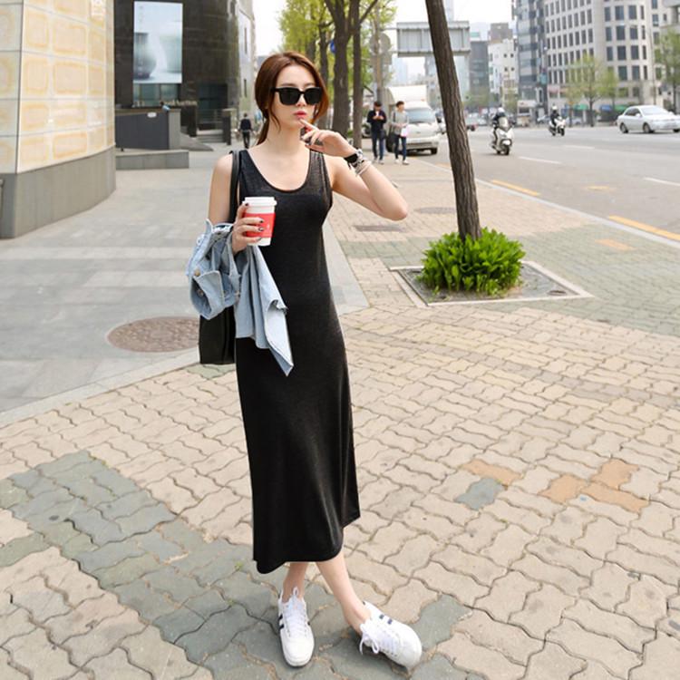 2025 Korean Style A-Line Sleeveless Summer Dress - Spaghetti Strap Mid-Length Women's Clothing