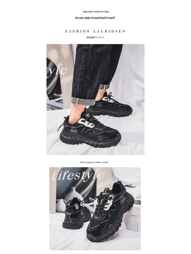 2025 Spring Korean Style Men's Breathable Mesh Sneakers, Versatile Thick Sole Non-Slip Running Shoes