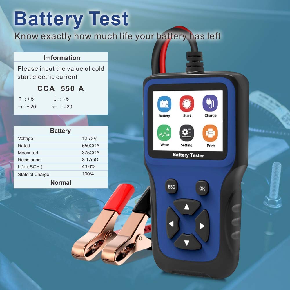 12V Car Battery Tester, 100-2000CCA Fast Accurate 12V Battery Load Tester, Digital Battery Analyzer for Car Truck Motorcycle ATV SUV Boat Yacht