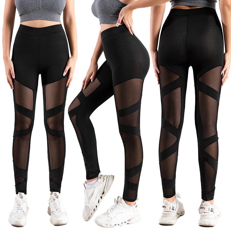 Kors-kors nätlappverk Yoga Sweatpants - Sexiga, Genomskinliga, Högelastiska Dansleggings