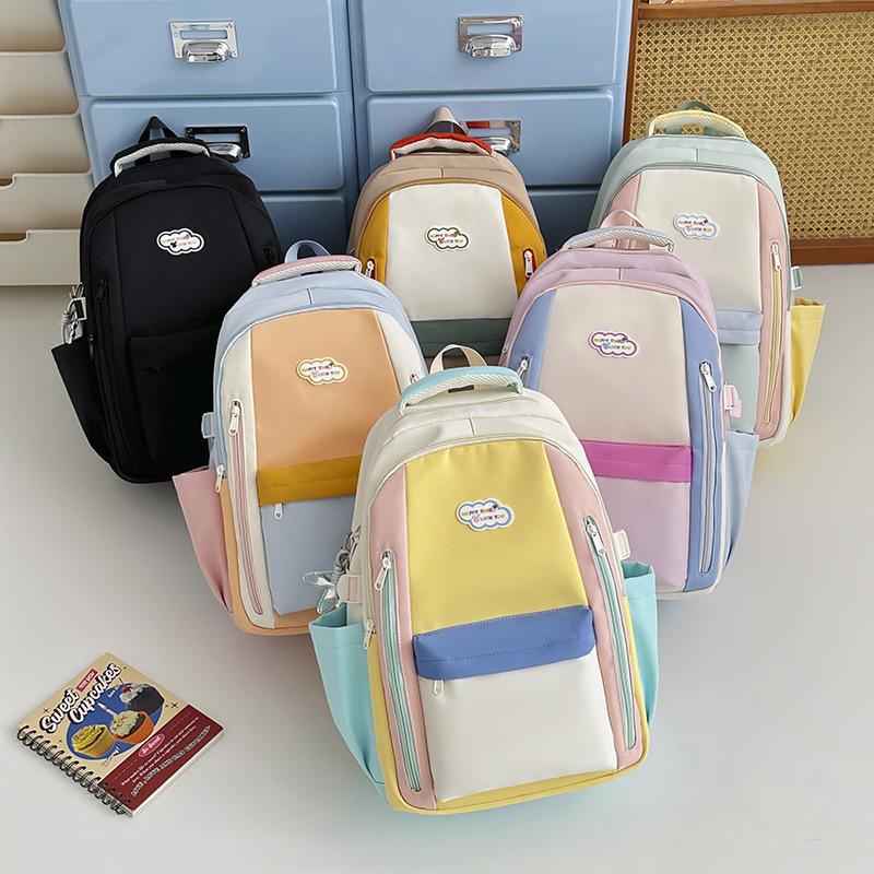 Schoolbag1011 new small fresh contrasting color schoolbag light casual outdoor backpack high school students large capacity backpack