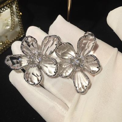 Boucles d'oreilles Puces Fleurs en Cristal Mode pour Femmes Tendance Europe Coréenne Bijoux Personnalité Exagérée