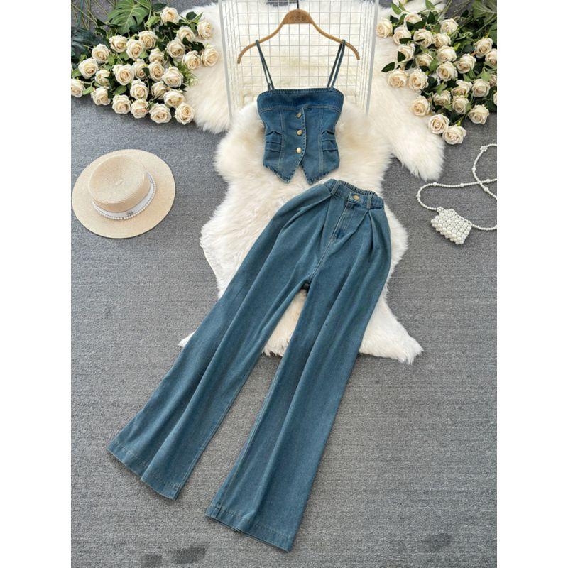 Tube Top Denim Camisole Mid Length Long Length Fashion Suit