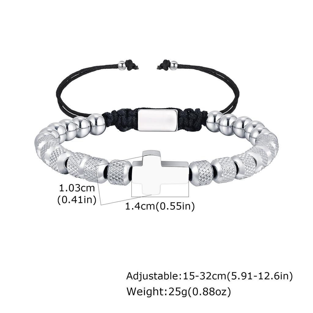 Kreuz Ananas Perlenarmband für Herren, Verstellbares Edelstahl-Metallperlenarmband, Einfaches Trendiges Schmuckgeschenk