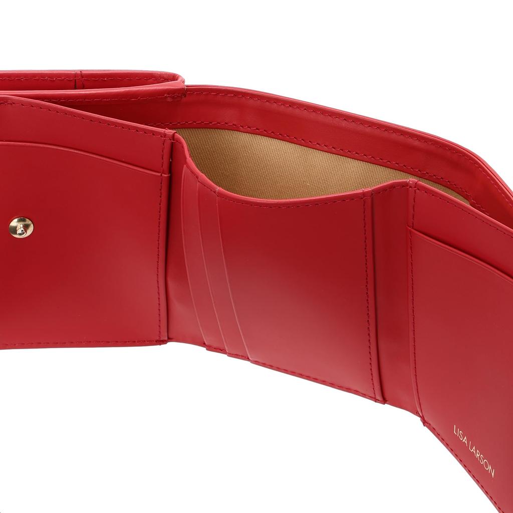 Lisa Larson Women's Tri-Fold Mini Wallet, Genuine Leather, Compact, Small, Mikey, LTLY-04 (Red)