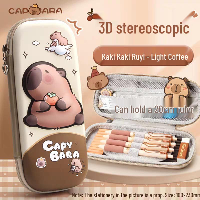 Capybara 3D Cartoon Pencil Case: Waterproof, Three-Layer Design for Primary School Students