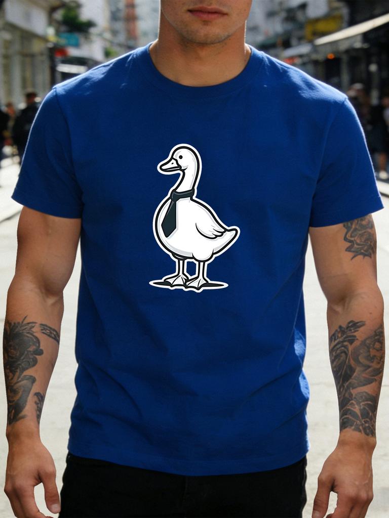 Unisex Tee Cartoon Duck Wearing Formal Tie Crew Neck Short Sleeve Soft Cotton Summer Casual Daily Street Basic Fashion Tops Male