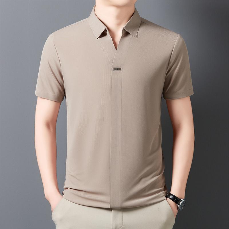 Men's Casual and Fashionable Solid Color Short Sleeved Polo Shirt Comfortable and Versatile Summer T-shirt