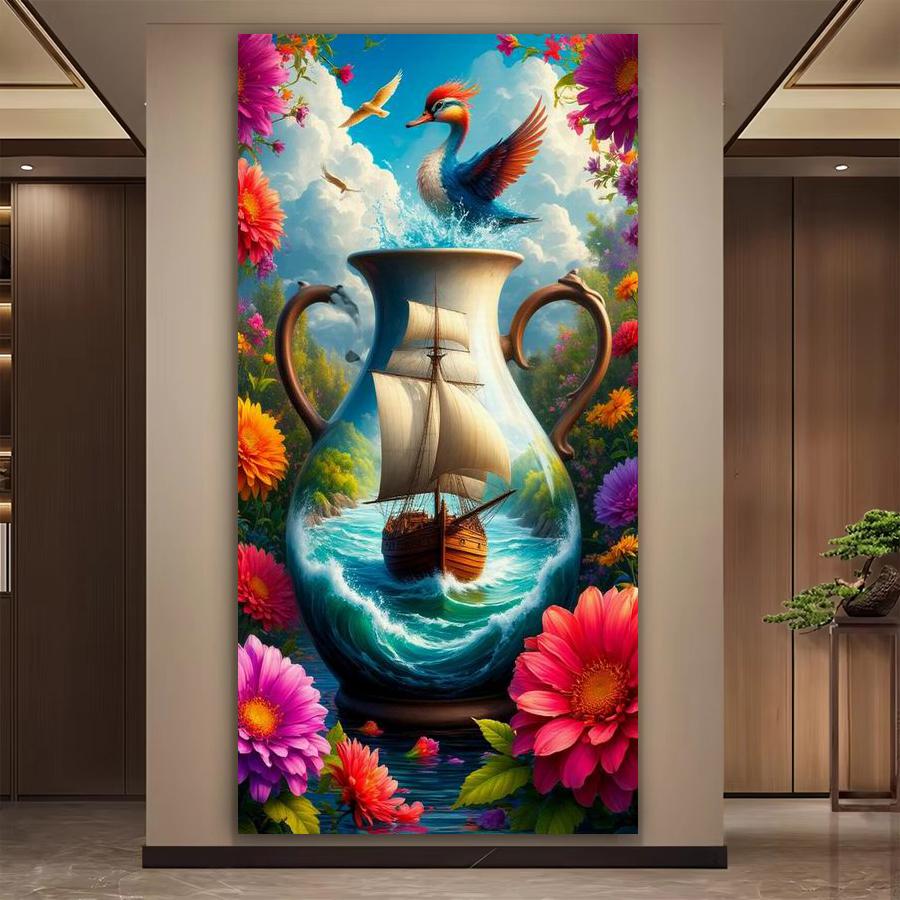 Diy Diamond Mosaic Fantasy Vase Sailboat Landscape Large Size Diamonds Painting Full Drill Rhinestone Embroidery Jewelry Cross Stitch Kits Wall Decor