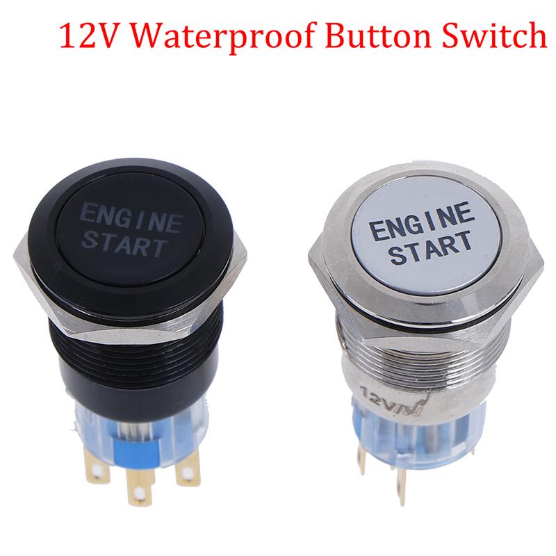 12V DC LED Car Engine Start Stop Push Button Switch Ignition Starter Switch Universal Metal Press LED Push Button Switch White Silver